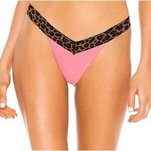 Tularosa Bavaro Bikini Swimsuit Bottom High Leg Coral & Leopard Large NWT